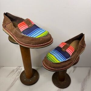 ARIAT Cruiser Suede Leather Slip On Loafers Multicolor Textile Accent BROWN / 10